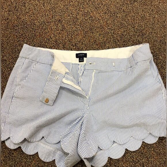 J.CREW Striped Blue and White Scalloped Hem Shorts - Picture 3 of 6